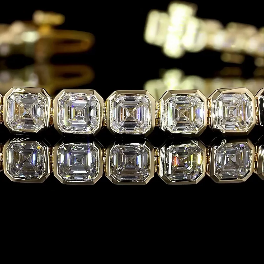 14K Yellow Gold Tennis Bracelet with Bezel Set Asscher Cut Lab Diamonds - 16.44 Carats Total Diamond Weight - Covaloro Fine Jewelry - Image 2