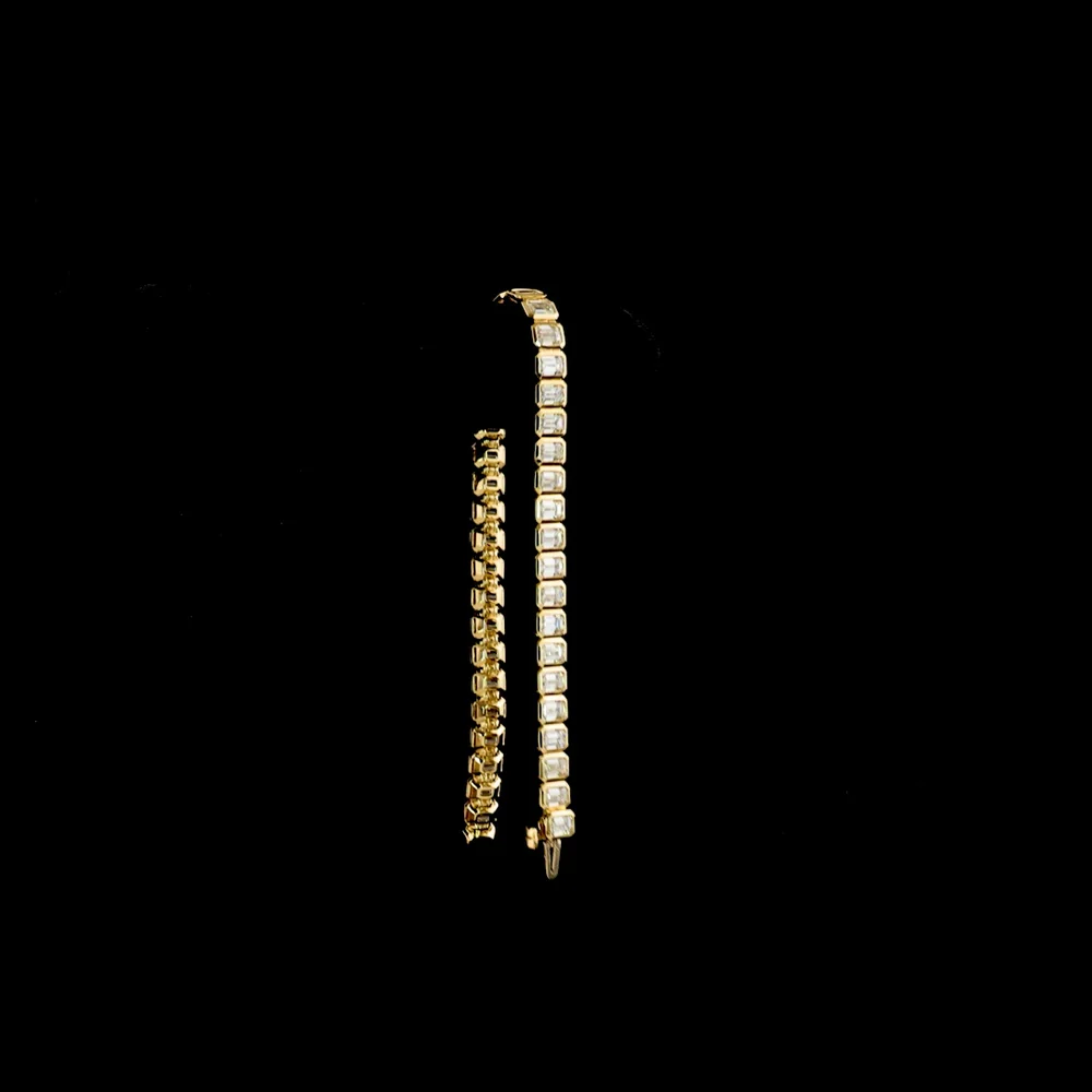 14K Yellow Gold Tennis Bracelet with Bezel Set Emerald Cut Lab Diamonds - 10.45 Carat Total Weight, E-F Color, VS1 Clarity - Covaloro Fine Jewelry - Image 3