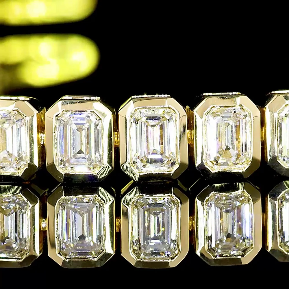 14K Yellow Gold Tennis Bracelet with Bezel Set Emerald Cut Lab Diamonds - 4.12 Carat Total Diamond Weight, 50 Stones - Covaloro Fine Jewelry - Image 3