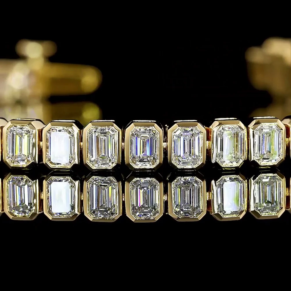 14K Yellow Gold Tennis Bracelet with Bezel Set Emerald Cut Lab Diamonds - 4.89 Carat Total Weight, E-F Color, VS Clarity - Covaloro Fine Jewelry - Image 2