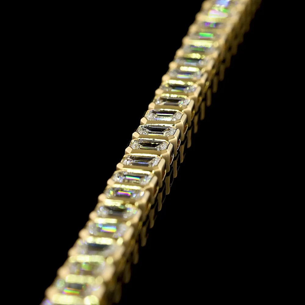 14K Yellow Gold Tennis Bracelet with Bezel Set Emerald Cut Lab Diamonds - 4.89 Carat Total Weight, E-F Color, VS Clarity - Covaloro Fine Jewelry - Image 3