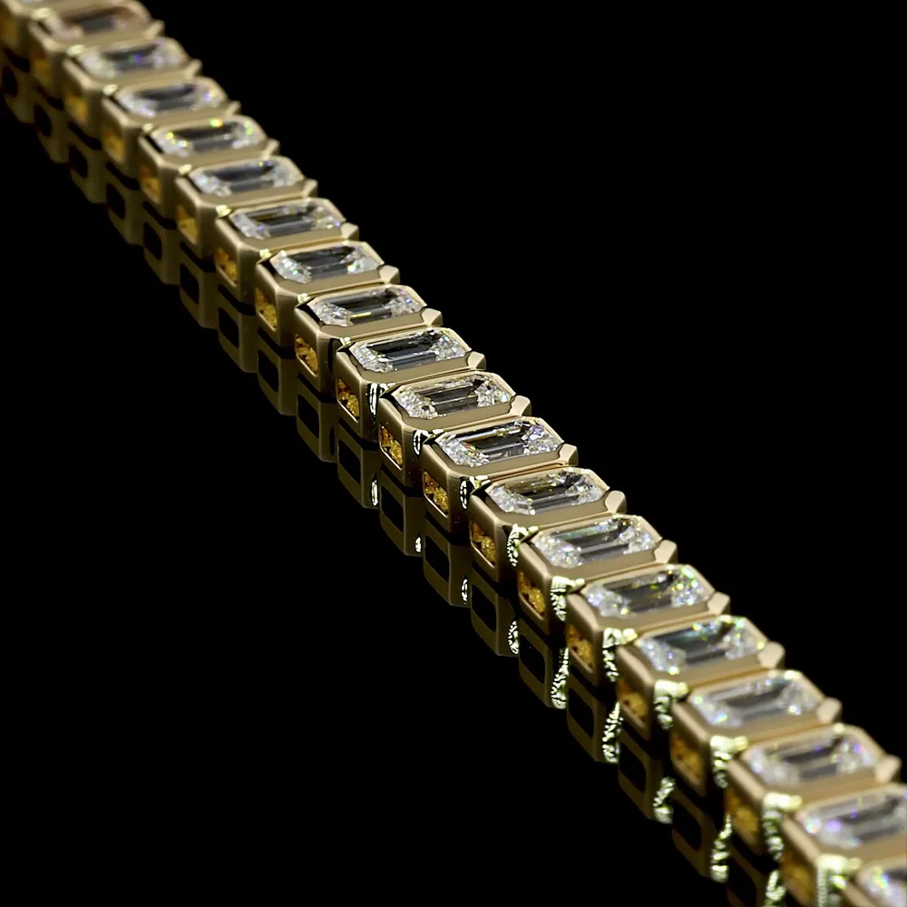 14K Yellow Gold Tennis Bracelet with Bezel Set Emerald Cut Lab Diamonds - 6.12 Carat Total Weight - Covaloro Fine Jewelry - Image 2