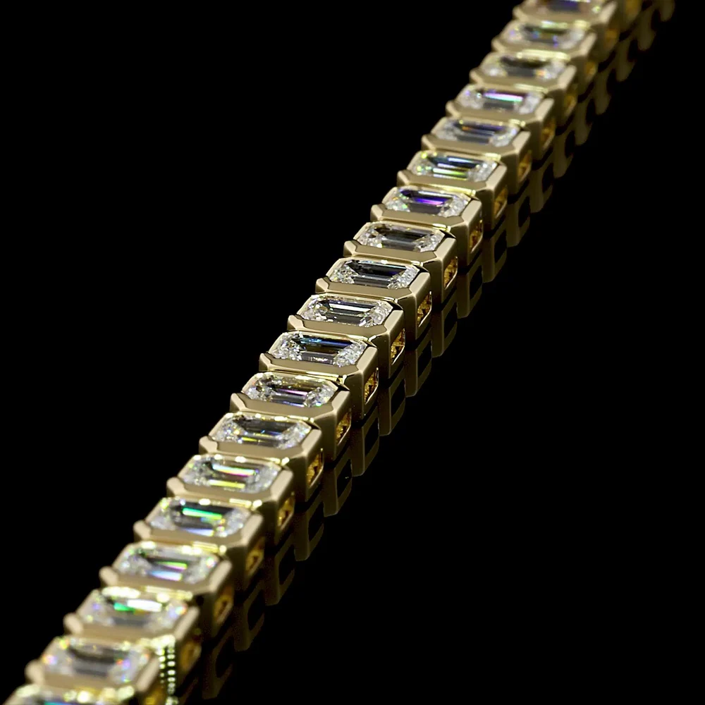 14K Yellow Gold Tennis Bracelet with Bezel Set Emerald Cut Lab Diamonds - 6.12 Carat Total Weight - Covaloro Fine Jewelry - Image 4