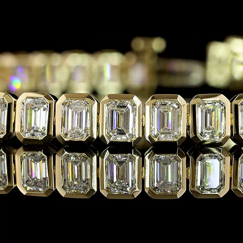 14K Yellow Gold Tennis Bracelet with Bezel Set Emerald Cut Lab Diamonds - 6.80 Carat Total Weight - Covaloro Fine Jewelry - Image 2