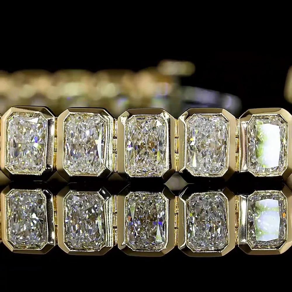 14K Yellow Gold Tennis Bracelet with Bezel Set Radiant Cut Lab Diamonds - 10.20 Carat Total Weight - Covaloro Fine Jewelry - Image 2