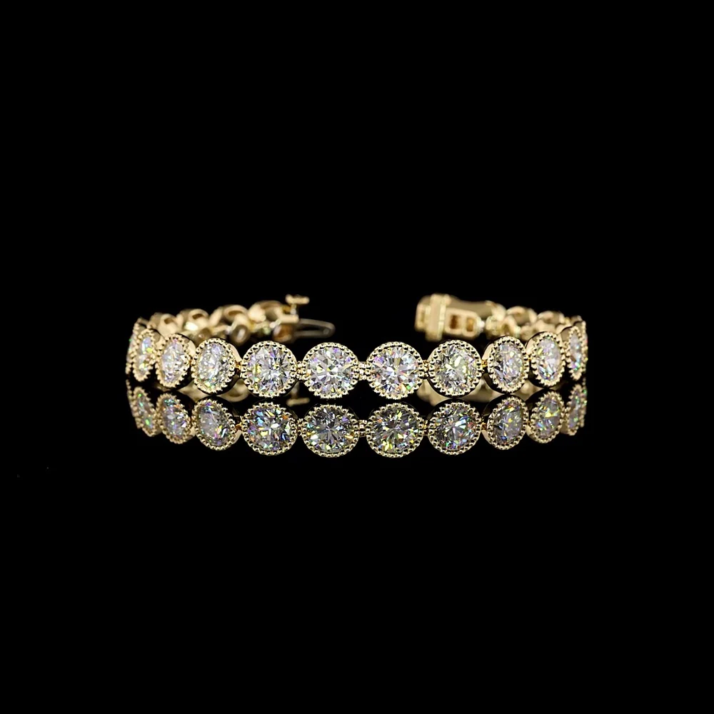 14K Yellow Gold Tennis Bracelet with Bezel-Set Round Brilliant Lab Diamonds - 19.37 Carat Total Weight - Covaloro Fine Jewelry
