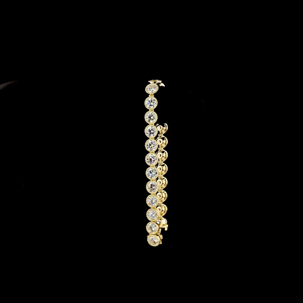 14K Yellow Gold Tennis Bracelet with Bezel Set Round Lab Diamonds - 14.26 Total Carat Weight, D VVS2 - Covaloro Fine Jewelry - Image 3