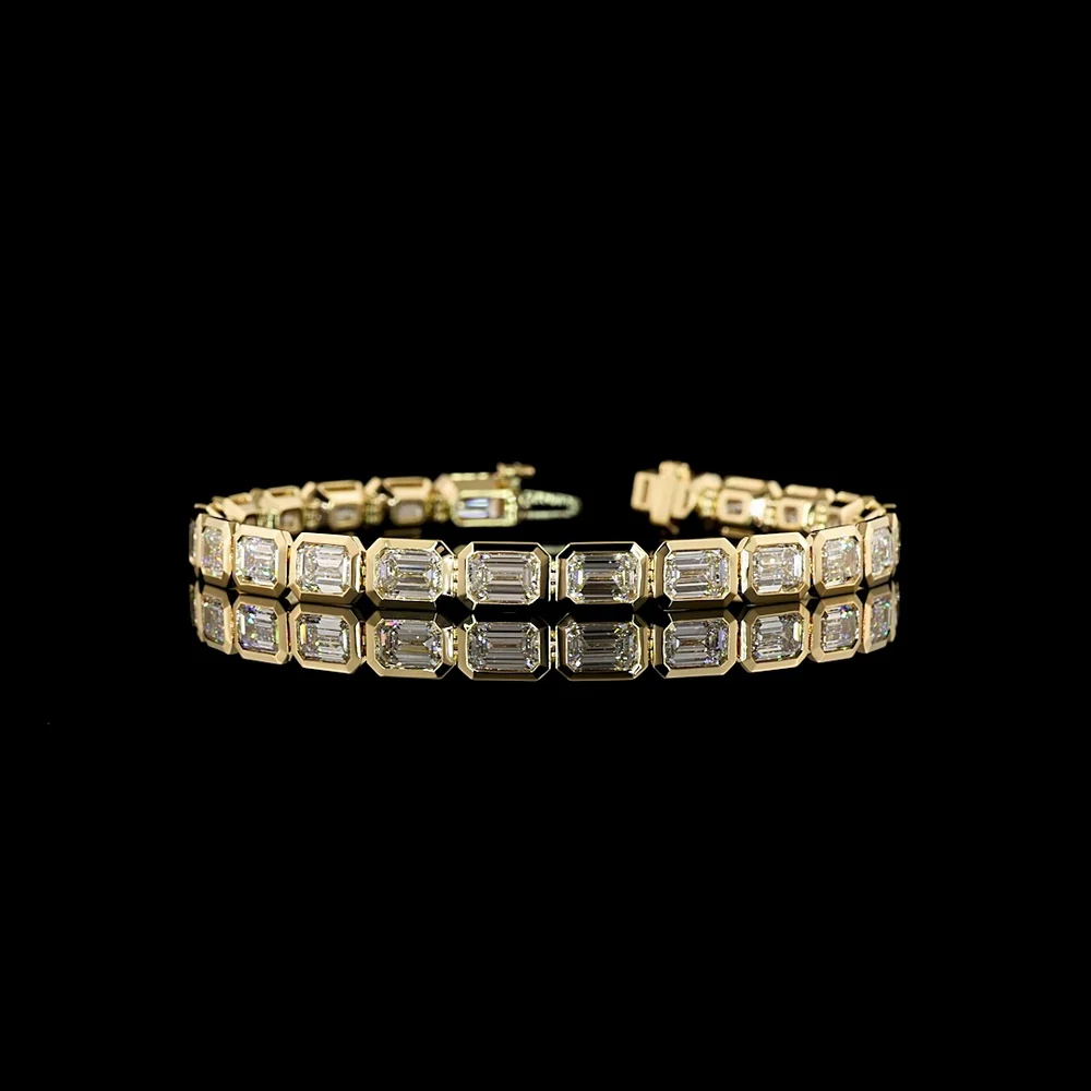 14K Yellow Gold Tennis Bracelet with East-West Bezel Set Emerald Cut Lab Diamonds - 15.74 Carat Total Diamond Weight - Covaloro Fine Jewelry