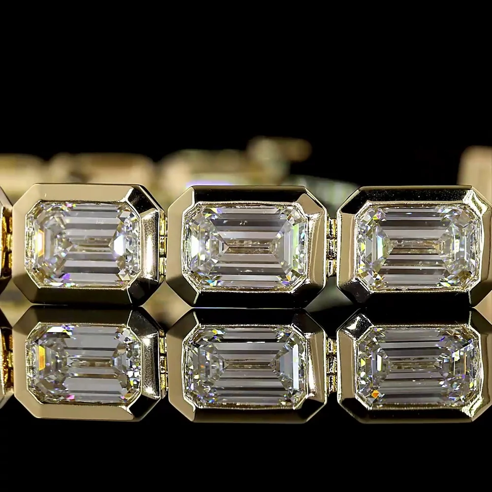 14K Yellow Gold Tennis Bracelet with East-West Bezel Set Emerald Cut Lab Diamonds - 15.74 Carat Total Diamond Weight - Covaloro Fine Jewelry - Image 2