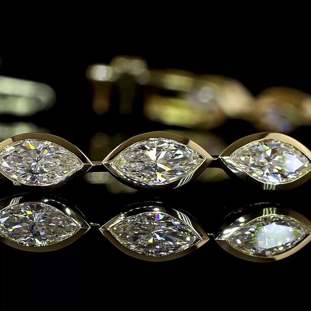14K Yellow Gold Tennis Bracelet with East-West Bezel Set Marquise Cut Lab Diamonds - 4.96 Carat Total Weight, D VVS2 Clarity - Covaloro Fine Jewelry - Image 2