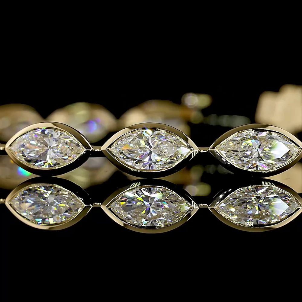 14K Yellow Gold Tennis Bracelet with East-West Bezel Set Marquise Lab Diamonds - 7.22 Carats Total Diamond Weight - Covaloro Fine Jewelry - Image 2