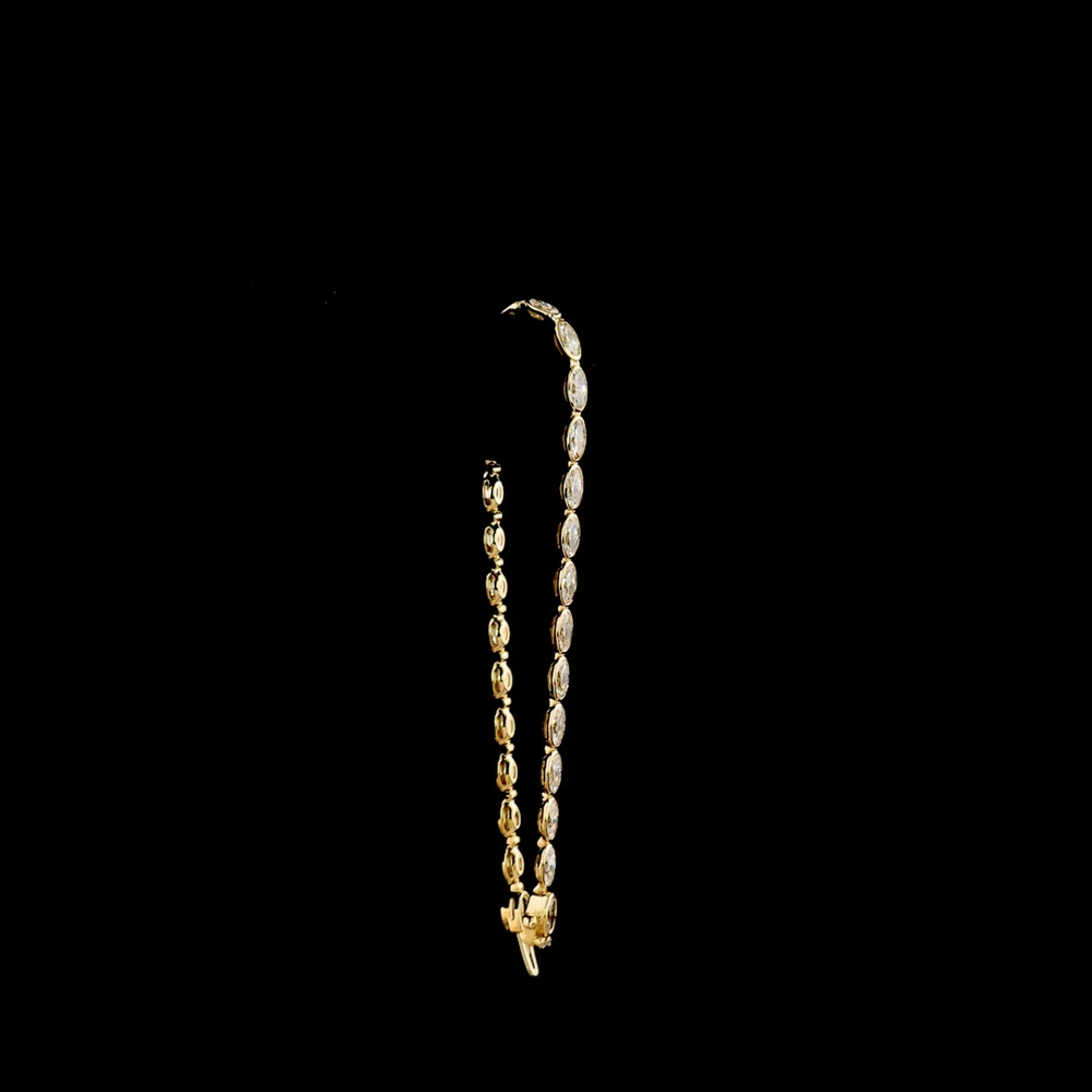 14K Yellow Gold Tennis Bracelet with East-West Bezel Set Moval Cut Lab Diamonds - 4.70 Carat Total Diamond Weight - Covaloro Fine Jewelry - Image 3