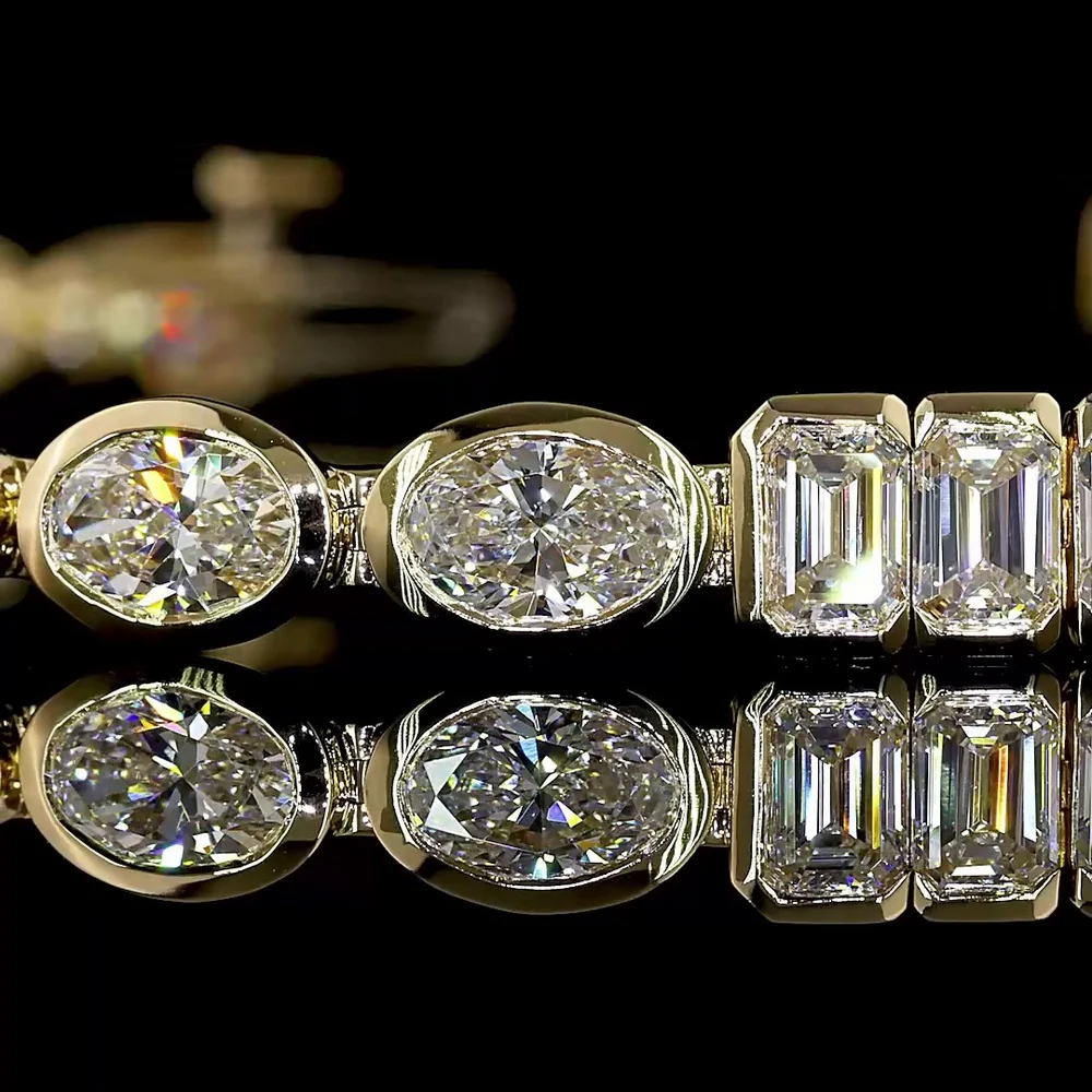 14K Yellow Gold Tennis Bracelet with East-West Bezel Set Oval Cut and Emerald Cut Lab Diamonds - 9.32 Carat Total Weight - Covaloro Fine Jewelry - Image 2