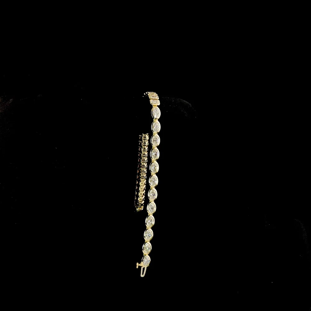 14K Yellow Gold Tennis Bracelet with East-West Bezel Set Oval Cut and Emerald Cut Lab Diamonds - 9.32 Carat Total Weight - Covaloro Fine Jewelry - Image 3