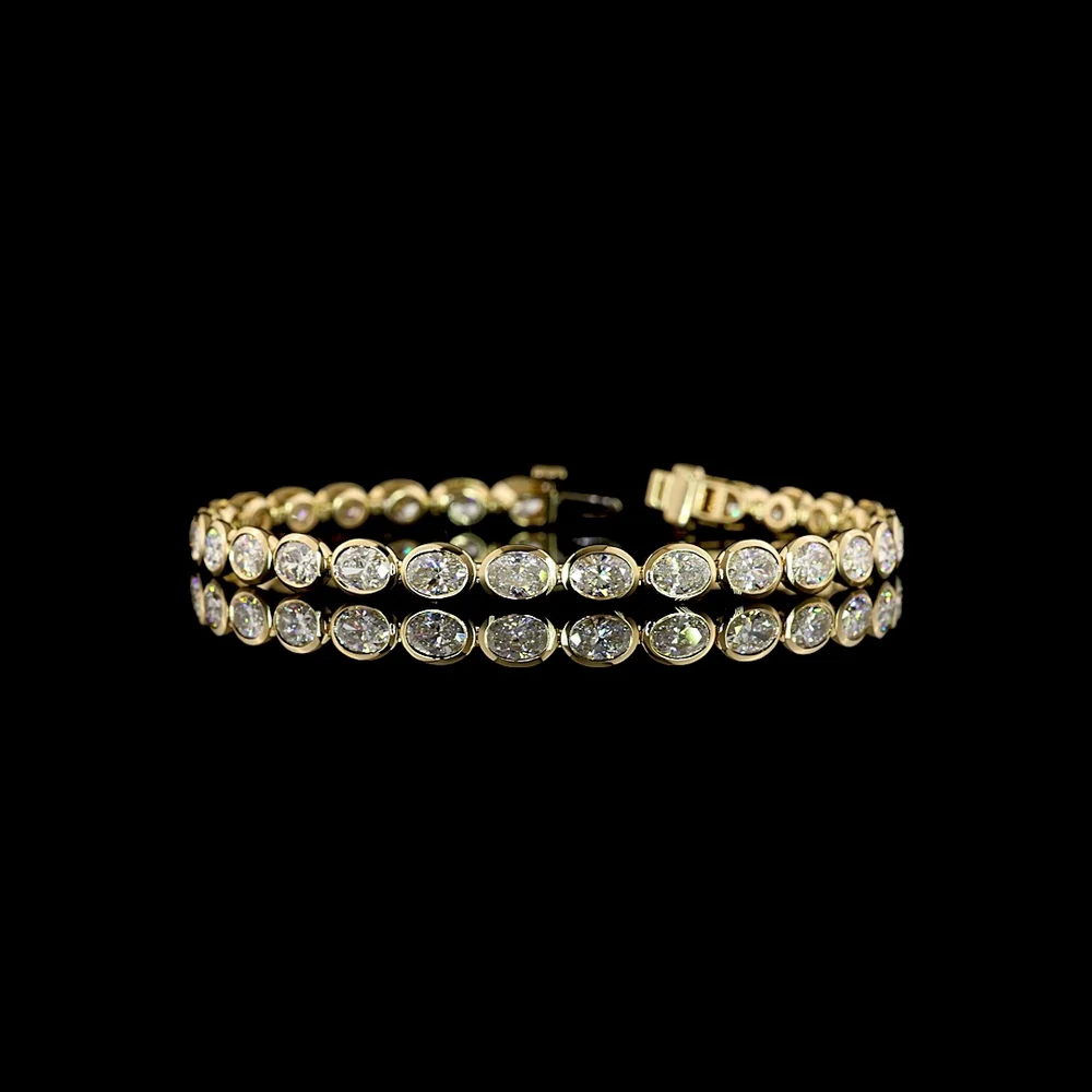 14K Yellow Gold Tennis Bracelet with East-West Bezel Set Oval Lab Diamonds - 7.60 Carat Total Diamond Weight - Covaloro Fine Jewelry