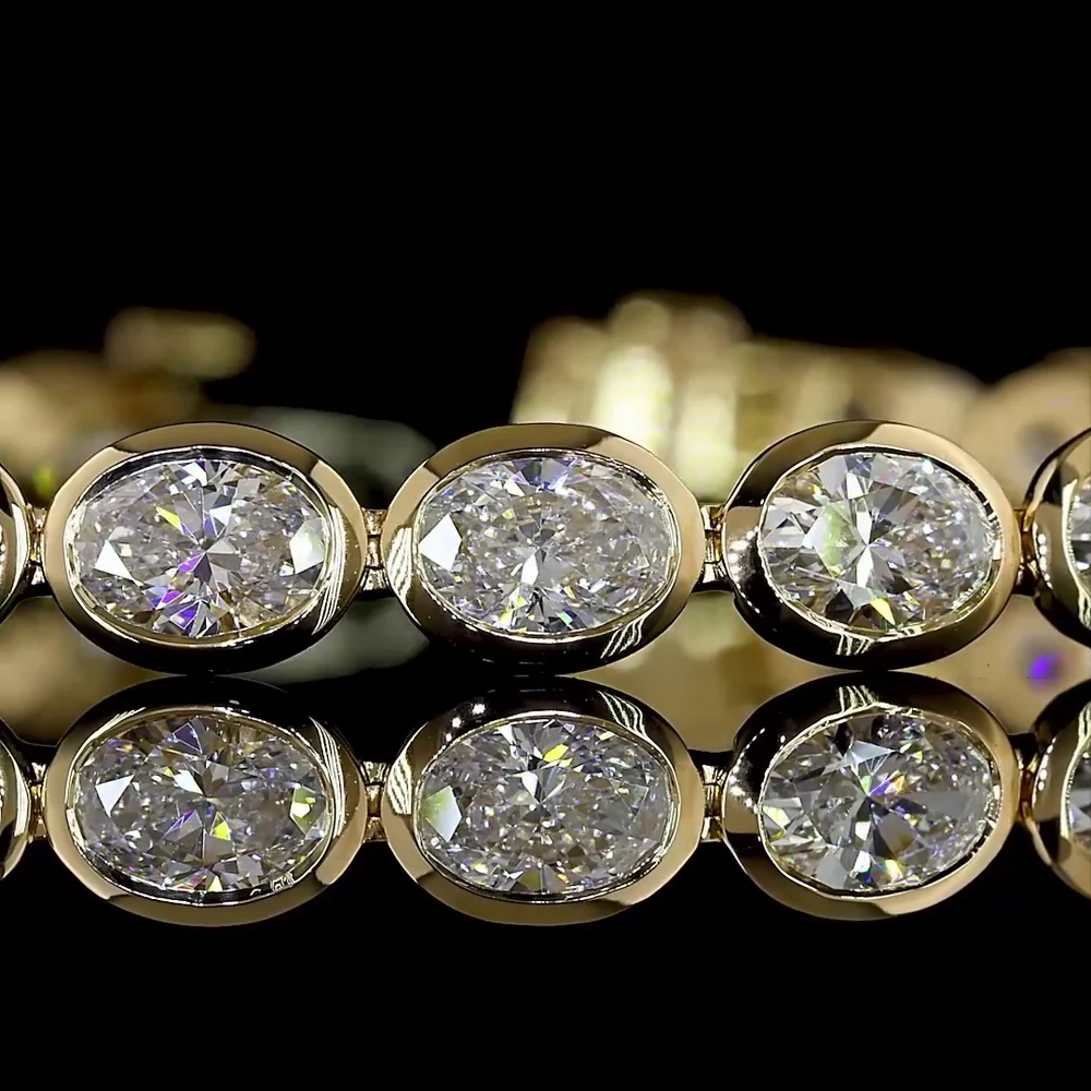 14K Yellow Gold Tennis Bracelet with East-West Bezel Set Oval Lab Diamonds - 7.60 Carat Total Diamond Weight - Covaloro Fine Jewelry - Image 2