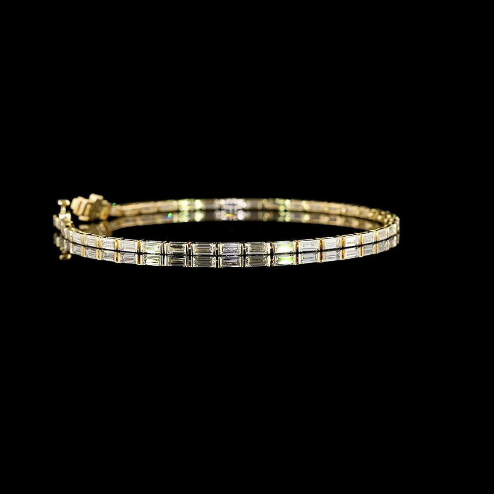 14K Yellow Gold Tennis Bracelet with East-West Half Bezel Set Baguette Lab Diamonds - 3.12 Carat Total Diamond Weight - Covaloro Fine Jewelry