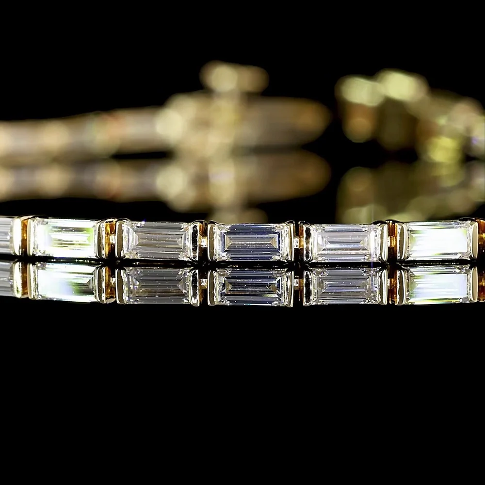 14K Yellow Gold Tennis Bracelet with East-West Half Bezel Set Baguette Lab Diamonds - 3.12 Carat Total Diamond Weight - Covaloro Fine Jewelry - Image 2