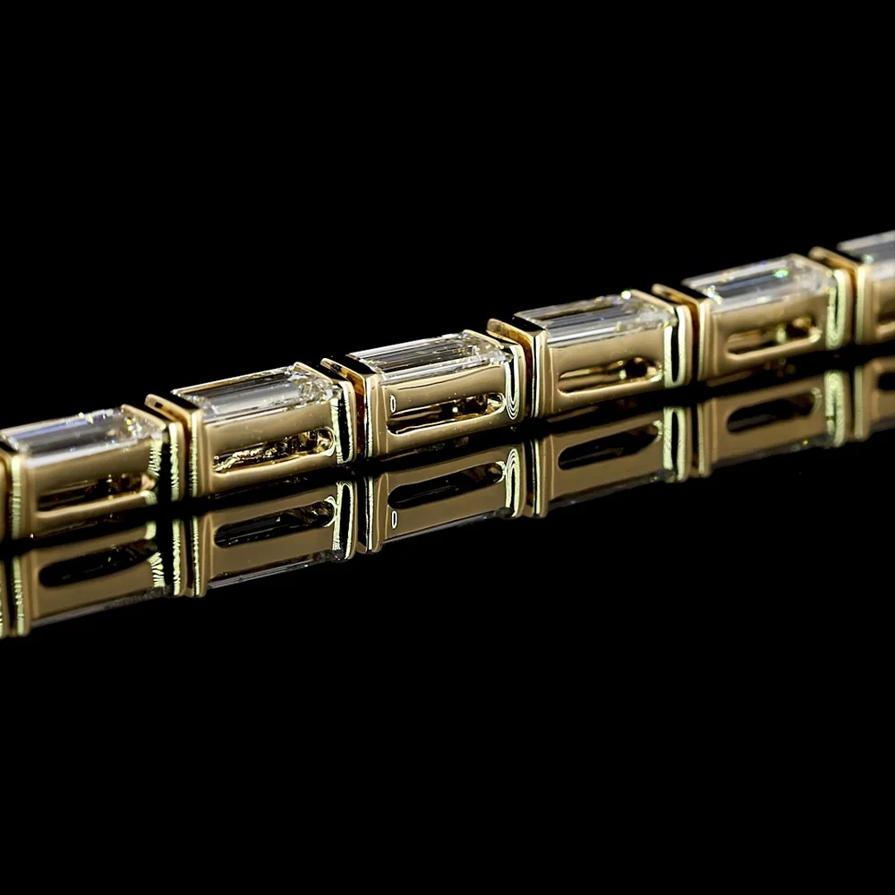 14K Yellow Gold Tennis Bracelet with East-West Half Bezel Set Baguette Lab Diamonds - 3.12 Carat Total Diamond Weight - Covaloro Fine Jewelry - Image 3