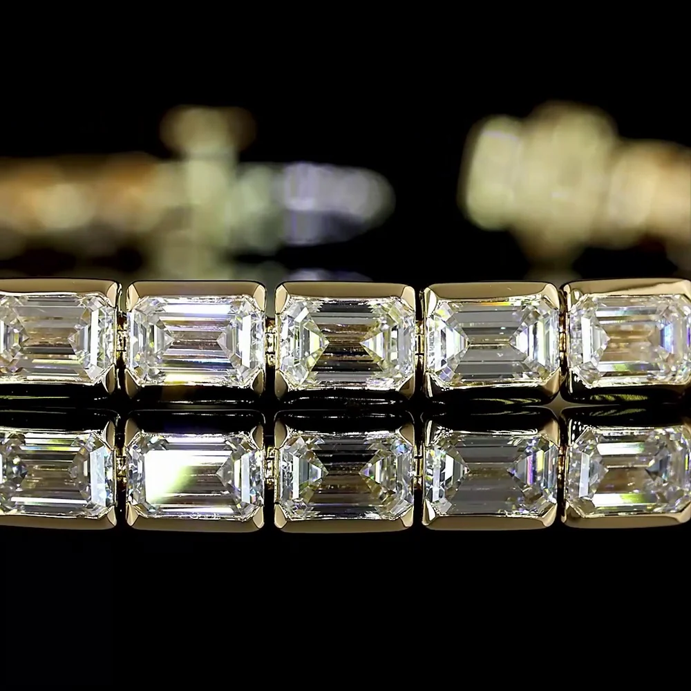 14K Yellow Gold Tennis Bracelet with East-West Half Bezel Set Emerald Cut Lab Diamonds - 8.58 Total Carat Weight - Covaloro Fine Jewelry - Image 2