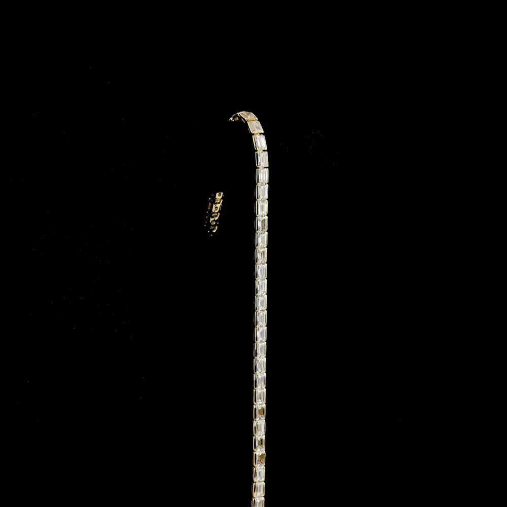 14K Yellow Gold Tennis Bracelet with East-West Half Bezel Set Emerald Cut Lab Diamonds - 8.58 Total Carat Weight - Covaloro Fine Jewelry - Image 3