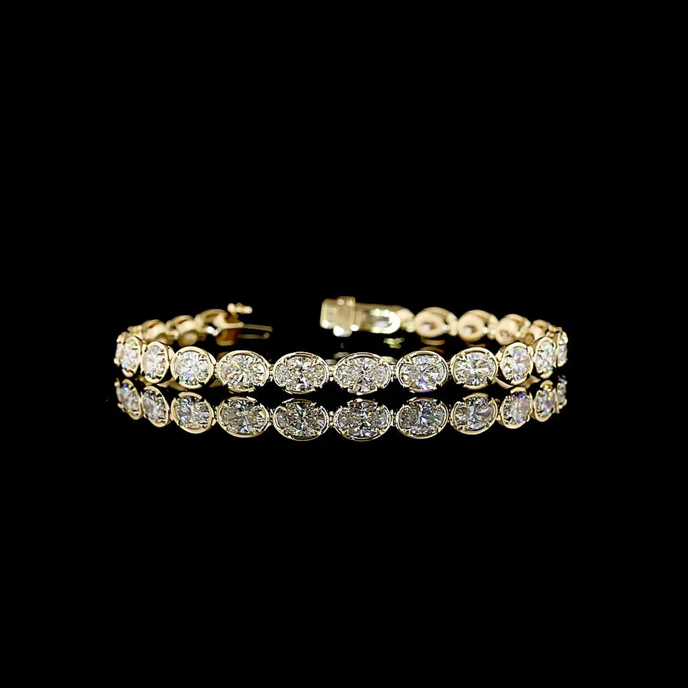 14K Yellow Gold Tennis Bracelet with East-West Oval Cut Lab Diamonds - 10.49 Carat Total Weight, E-F Color VS Clarity - Covaloro Fine Jewelry
