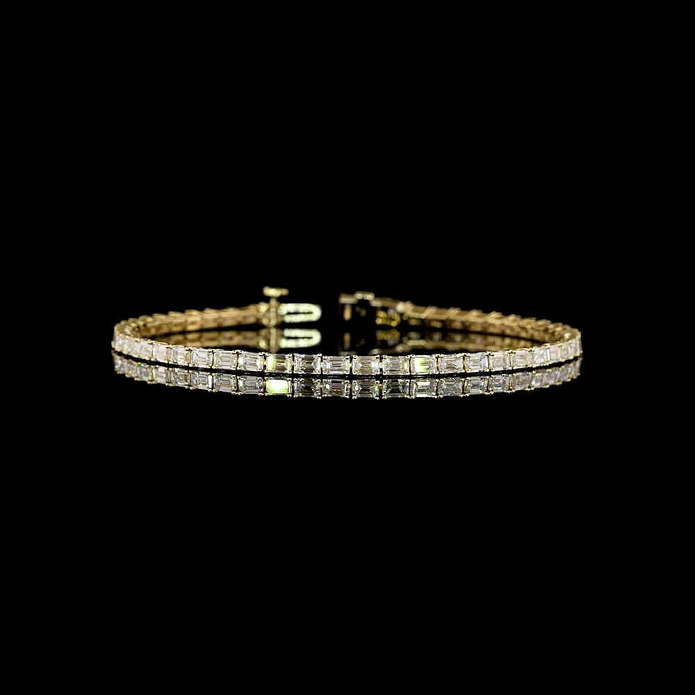 14K Yellow Gold Tennis Bracelet with East-West Set Emerald Cut Natural Diamonds - 5.41 Carat Total Weight, E-F Color, VS+ Clarity - Covaloro Fine Jewelry