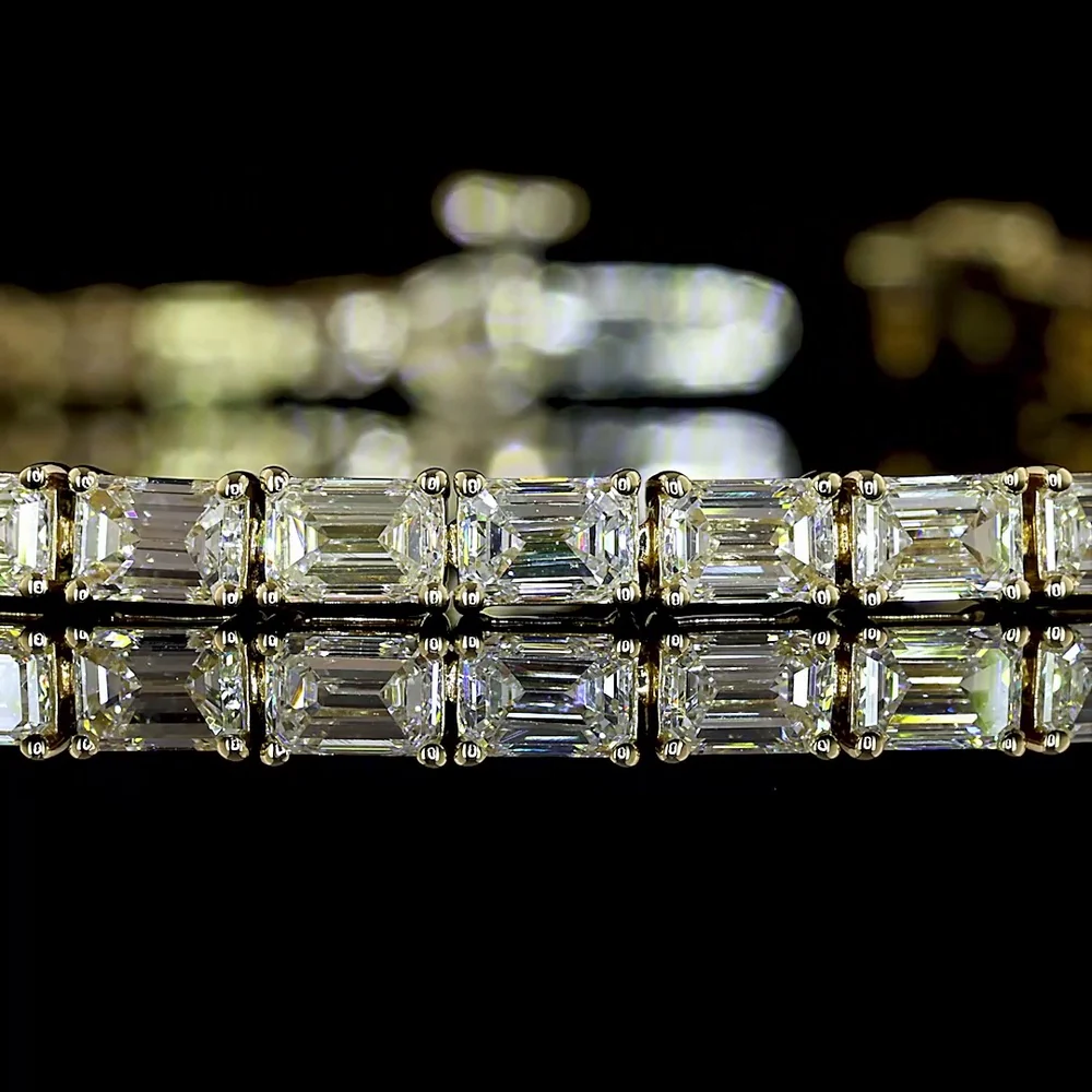 14K Yellow Gold Tennis Bracelet with East-West Set Emerald Cut Natural Diamonds - 5.41 Carat Total Weight, E-F Color, VS+ Clarity - Covaloro Fine Jewelry - Image 2