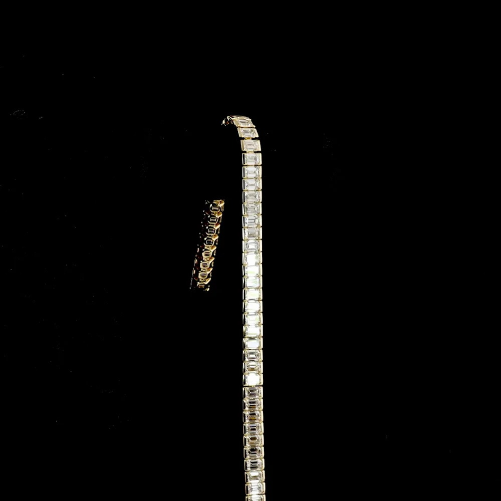 14K Yellow Gold Tennis Bracelet with Half Bezel Set Emerald Cut Lab Diamonds - 11.86 Carat Total Weight, 60 Stones E VS1 Quality - Covaloro Fine Jewelry - Image 3