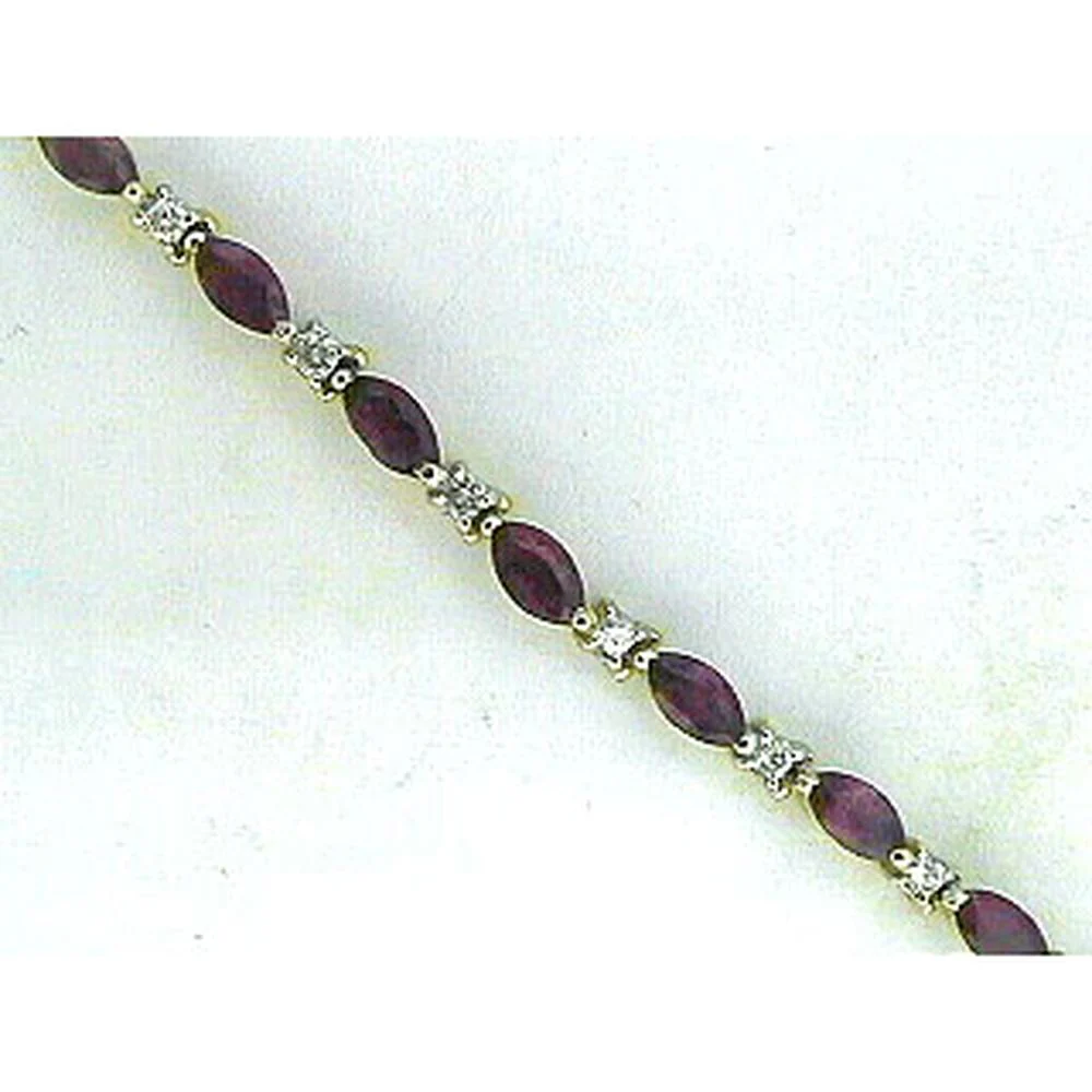 14K Yellow Gold Tennis Bracelet with Marquise Cut Purple Gemstones and Round Diamond Accents - 4.00 Carat Total Gemstone Weight & 0.75 Carat Total Diamond Weight - Royal Jewelry