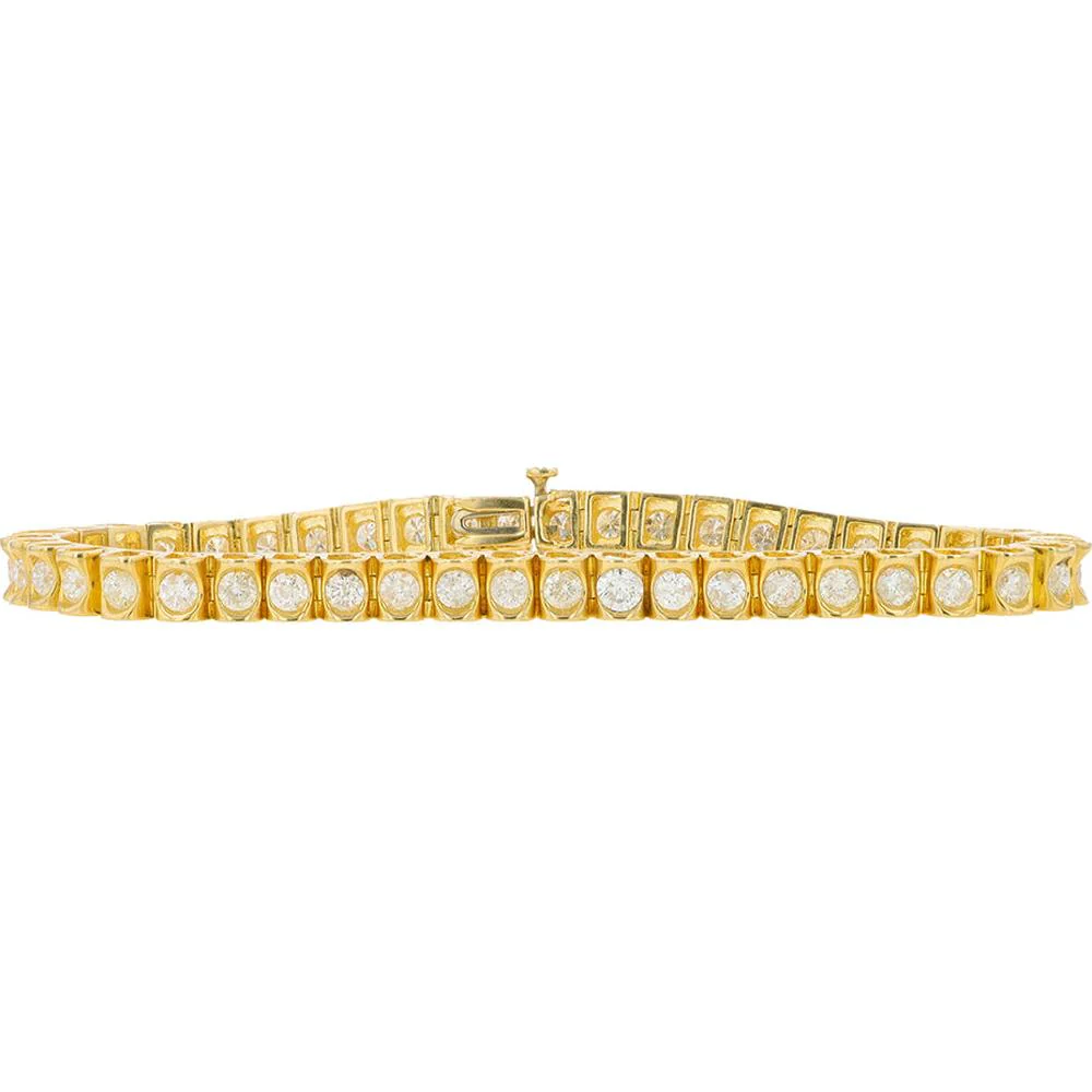 14K Yellow Gold Tennis Bracelet with Prong Set Diamonds - 4.00 Carat Total Diamond Weight