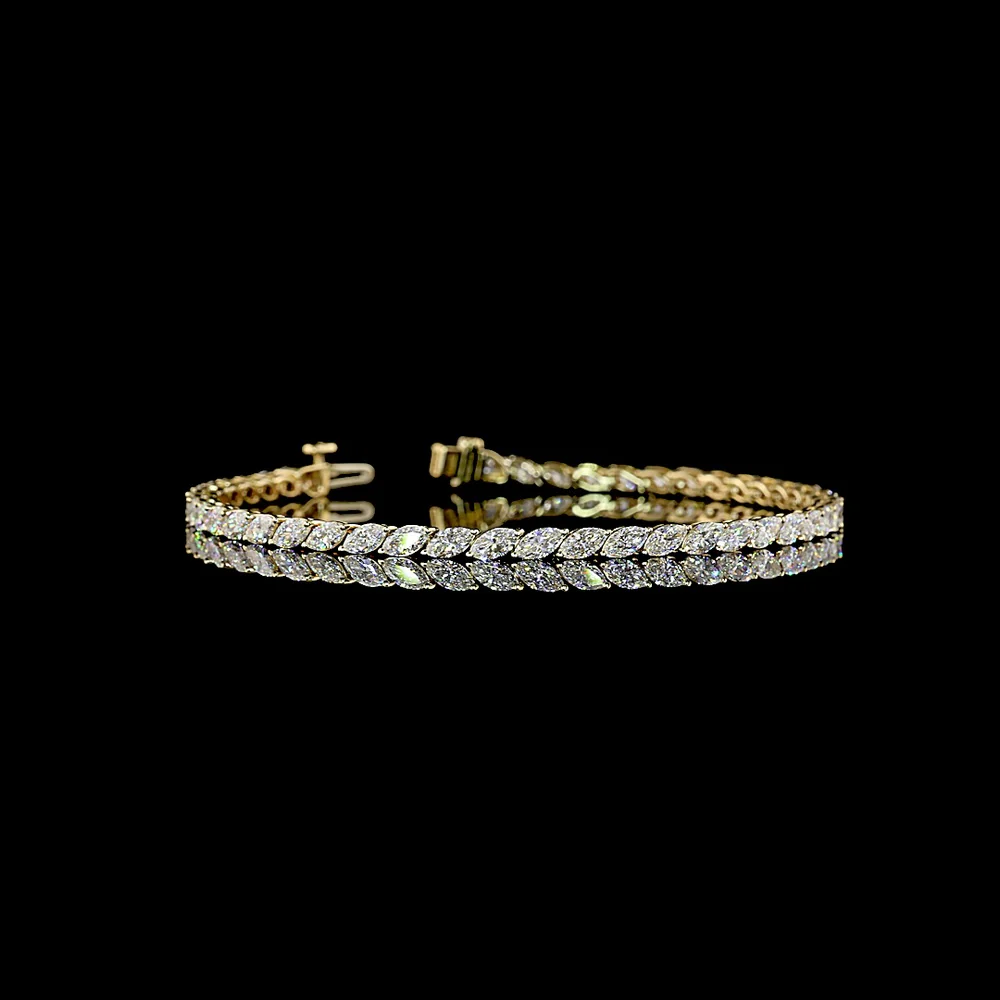 14K Yellow Gold Tennis Bracelet with Prong Set Marquise Cut Lab Diamonds - 5.01 Carats Total Diamond Weight - Covaloro Fine Jewelry