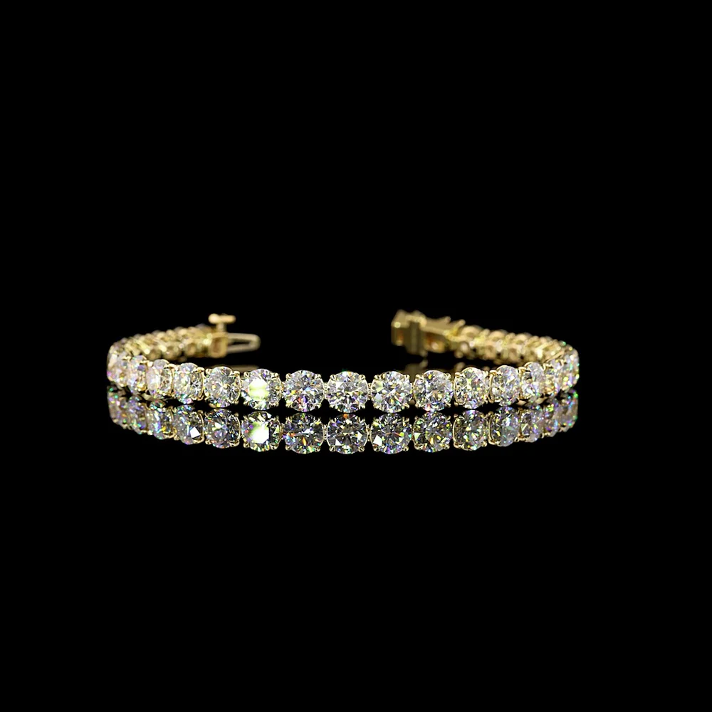 14K Yellow Gold Tennis Bracelet with Prong Set Round and Marquise Lab Diamonds - 15.24 Carats Total Diamond Weight - Covaloro Fine Jewelry