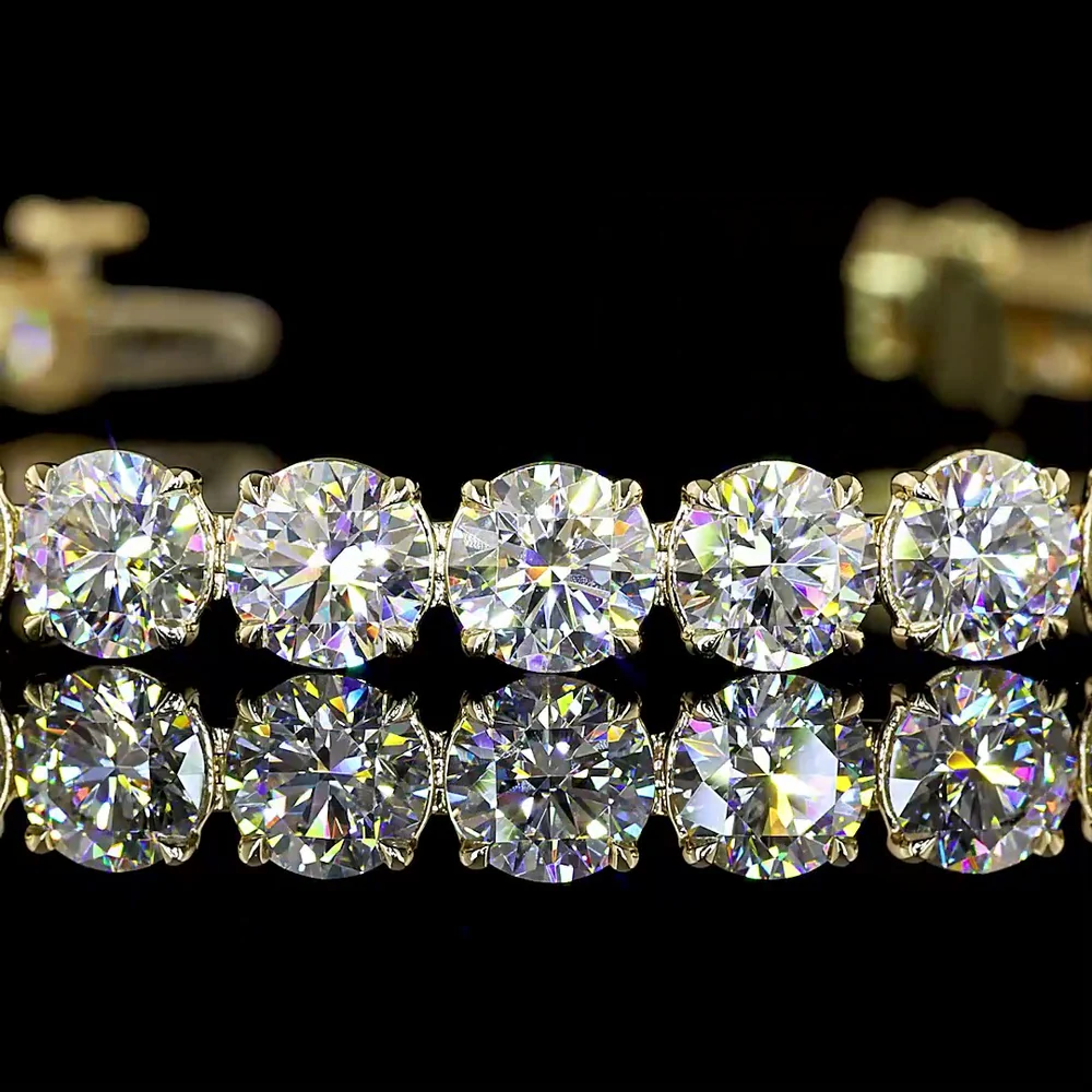 14K Yellow Gold Tennis Bracelet with Prong Set Round and Marquise Lab Diamonds - 15.24 Carats Total Diamond Weight - Covaloro Fine Jewelry - Image 2