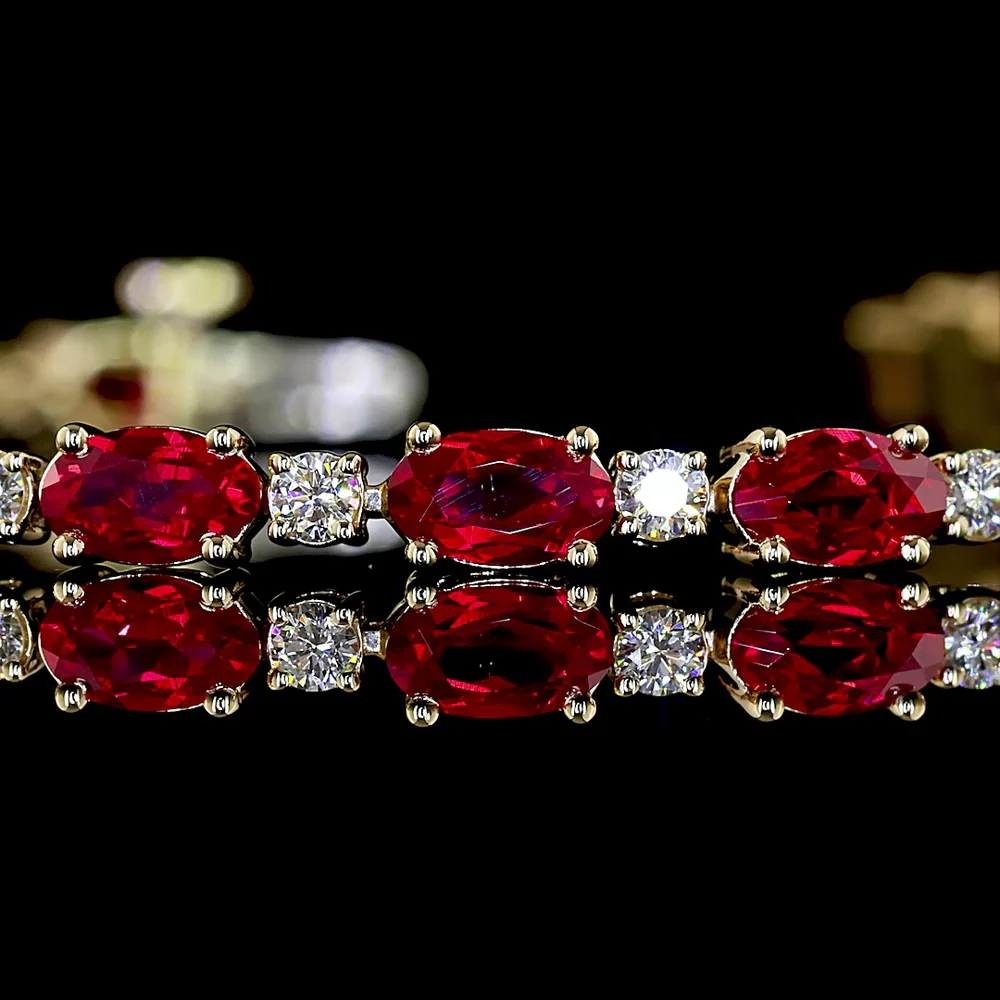 14K Yellow Gold Tennis Bracelet with Prong Set Round Cut Lab-Grown Ruby Gemstones - 0.66 Total Carat Weight - Covaloro Fine Jewelry - Image 2
