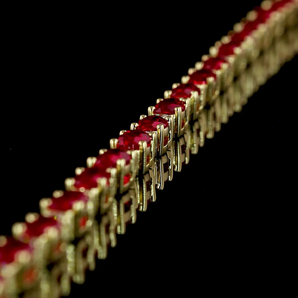 14K Yellow Gold Tennis Bracelet with Prong Set Round Cut Lab-Grown Ruby Gemstones - 0.66 Total Carat Weight - Covaloro Fine Jewelry - Image 3
