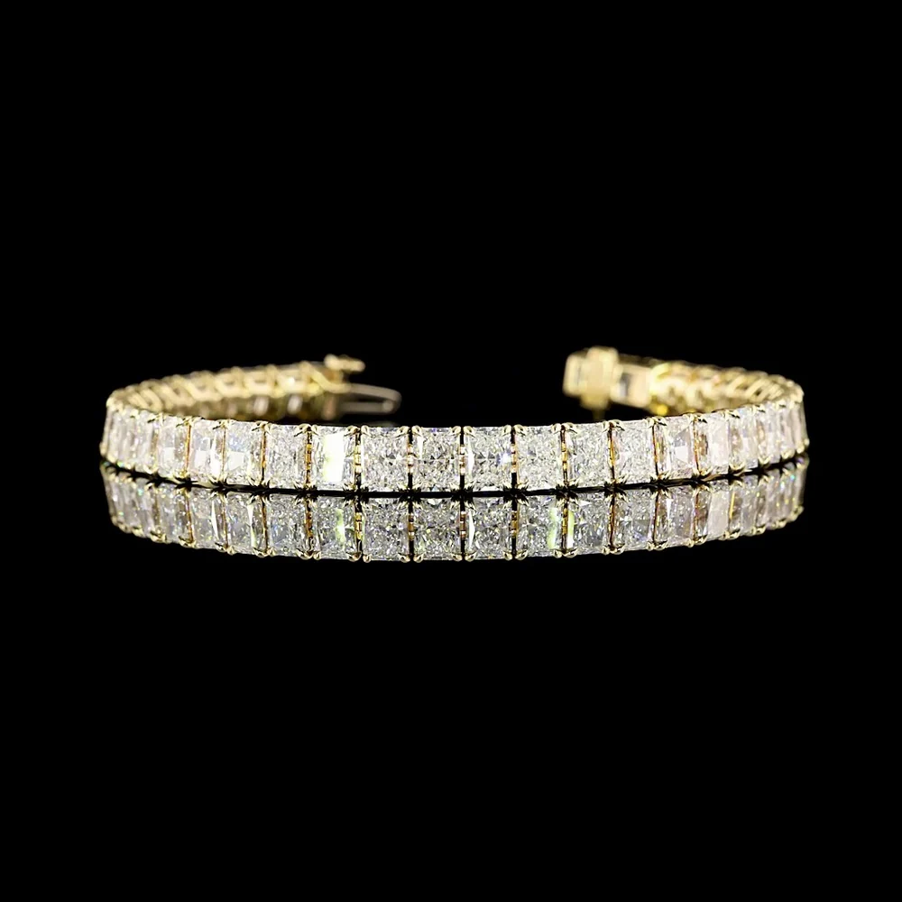14K Yellow Gold Tennis Bracelet with Three Radiant Cut Lab Diamonds - 1.28 Carats Total Diamond Weight - Covaloro Fine Jewelry