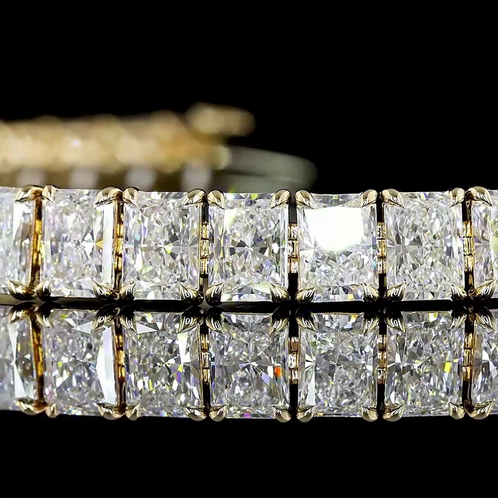 14K Yellow Gold Tennis Bracelet with Three Radiant Cut Lab Diamonds - 1.28 Carats Total Diamond Weight - Covaloro Fine Jewelry - Image 2