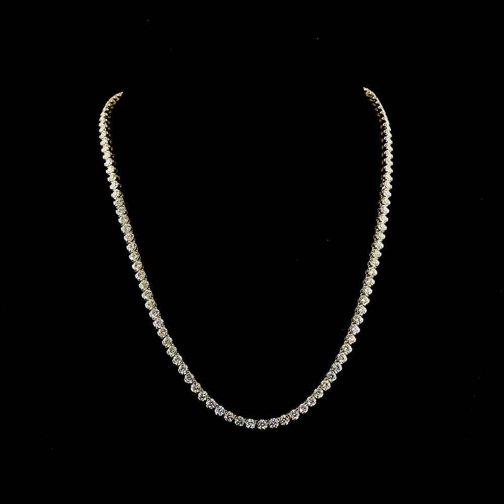 14K Yellow Gold Tennis Necklace with 118 Lab-Grown Round Brilliant Cut Diamonds - 12.87 Carat Total Weight, E-F Color VS1 Clarity - Covaloro Fine Jewelry