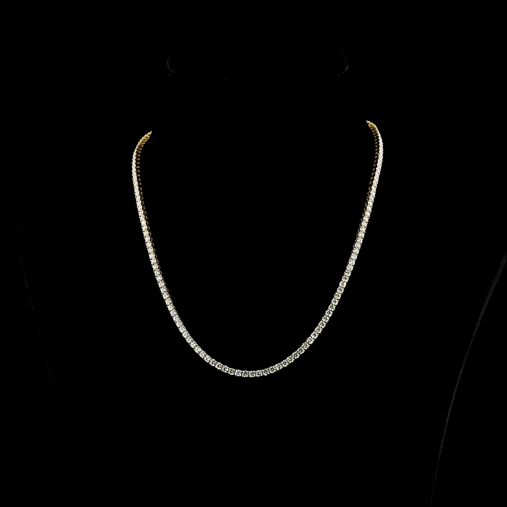 14K Yellow Gold Tennis Necklace with 149 Prong Set Round Brilliant Lab Diamonds - 9.00 Carat Total Weight - Covaloro Fine Jewelry