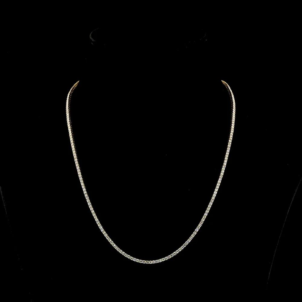14K Yellow Gold Tennis Necklace with 175 Round Brilliant Cut Lab Diamonds - 4.17 Carat Total Weight, E-F VS1 Clarity - Covaloro Fine Jewelry