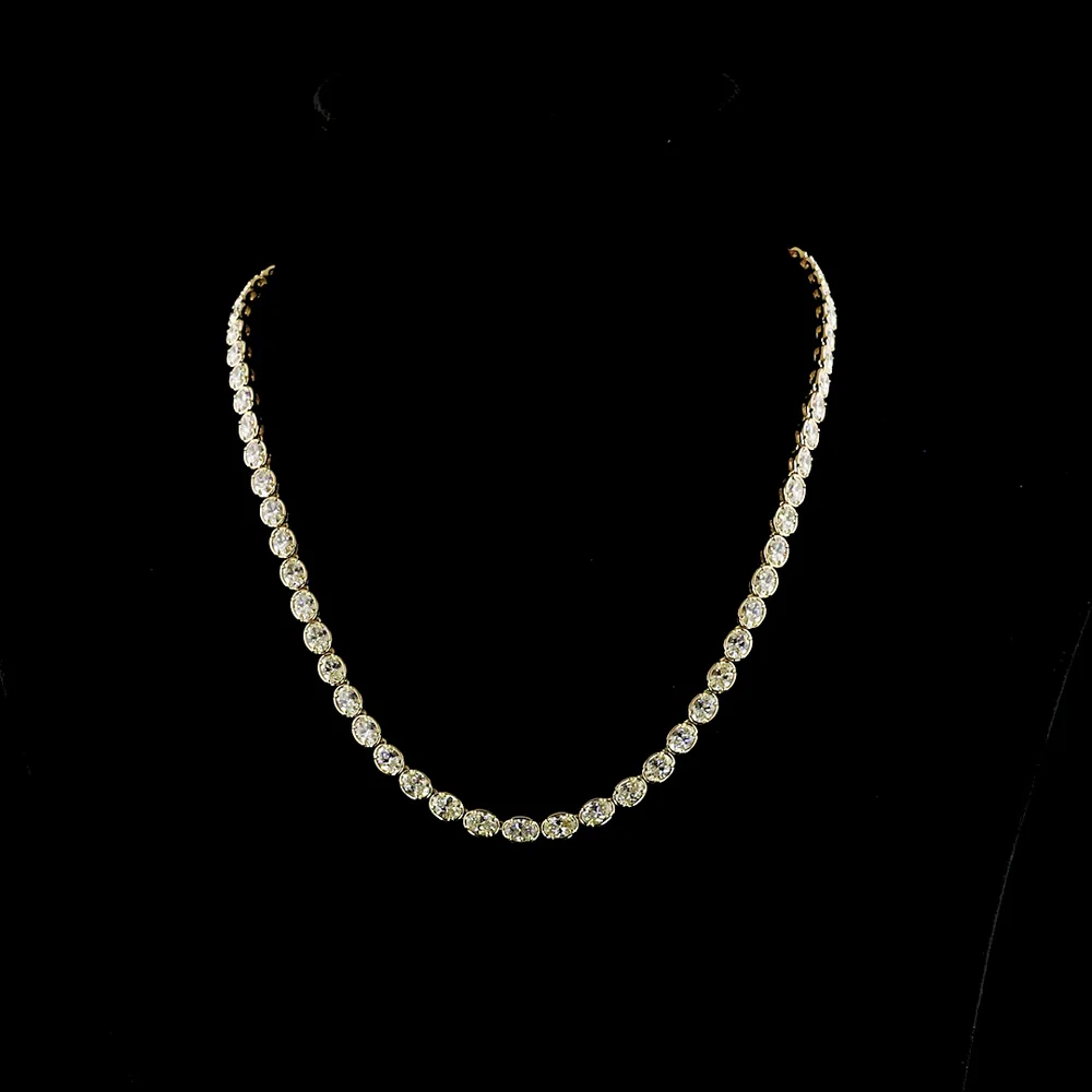 14K Yellow Gold Tennis Necklace with 66 East-West Oval Cut Lab Diamonds - 19.04 Carat Total Weight, E-F Color VS Clarity - Covaloro Fine Jewelry
