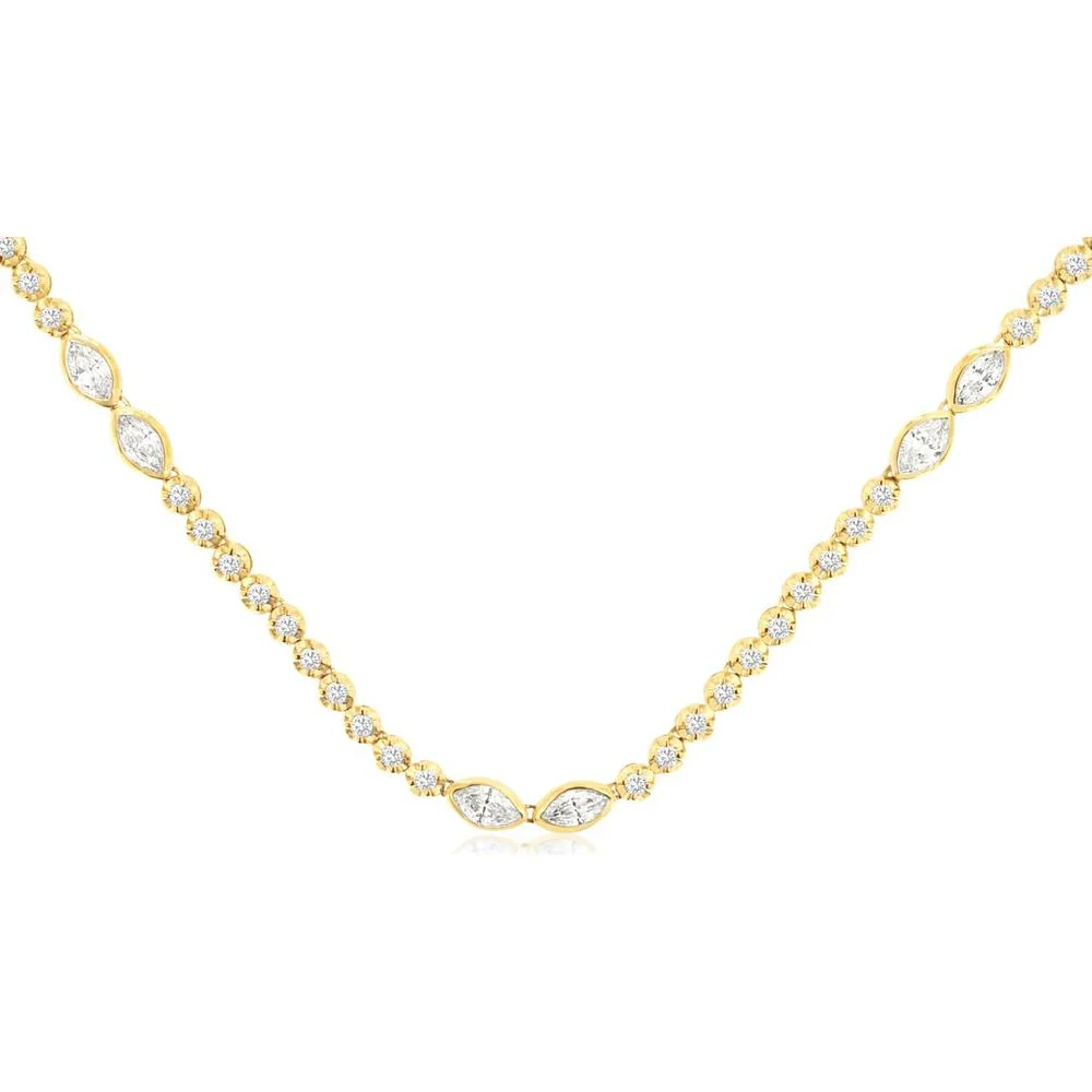 14K Yellow Gold Tennis Necklace with Bezel Set Round and Marquise Cut Diamonds - 3.1 Carat Total Diamond Weight - Royal Jewelry