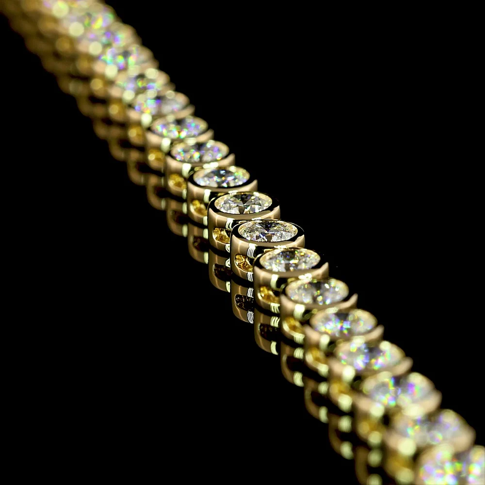 14K Yellow Gold Tennis Necklace with Bezel-Set Round Lab Diamonds - 9.76 Carat Total Diamond Weight, E-F VS Quality - Covaloro Fine Jewelry - Image 3