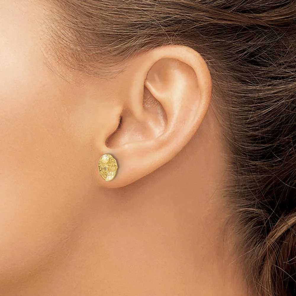 14K Yellow Gold Textured Circle Diamond Stud Earrings - 0.015 Carat Total Diamond Weight by Monteluci Fine Jewelry - Image 3