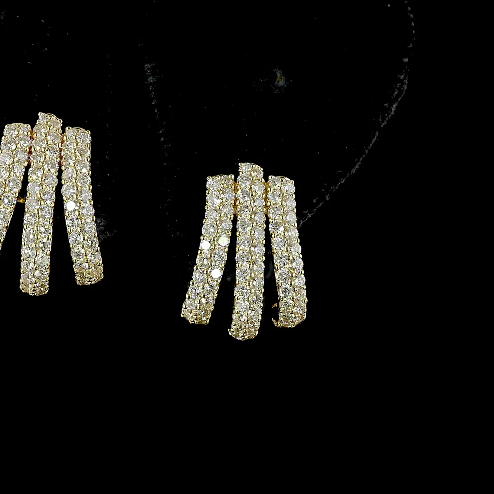 14K Yellow Gold Three-Bar Vertical Drop Earrings with 1.35 Carats Total Weight Lab Diamonds - D VS1 Prong Set Brilliant Round Stones - Covaloro Fine Jewelry - Image 2