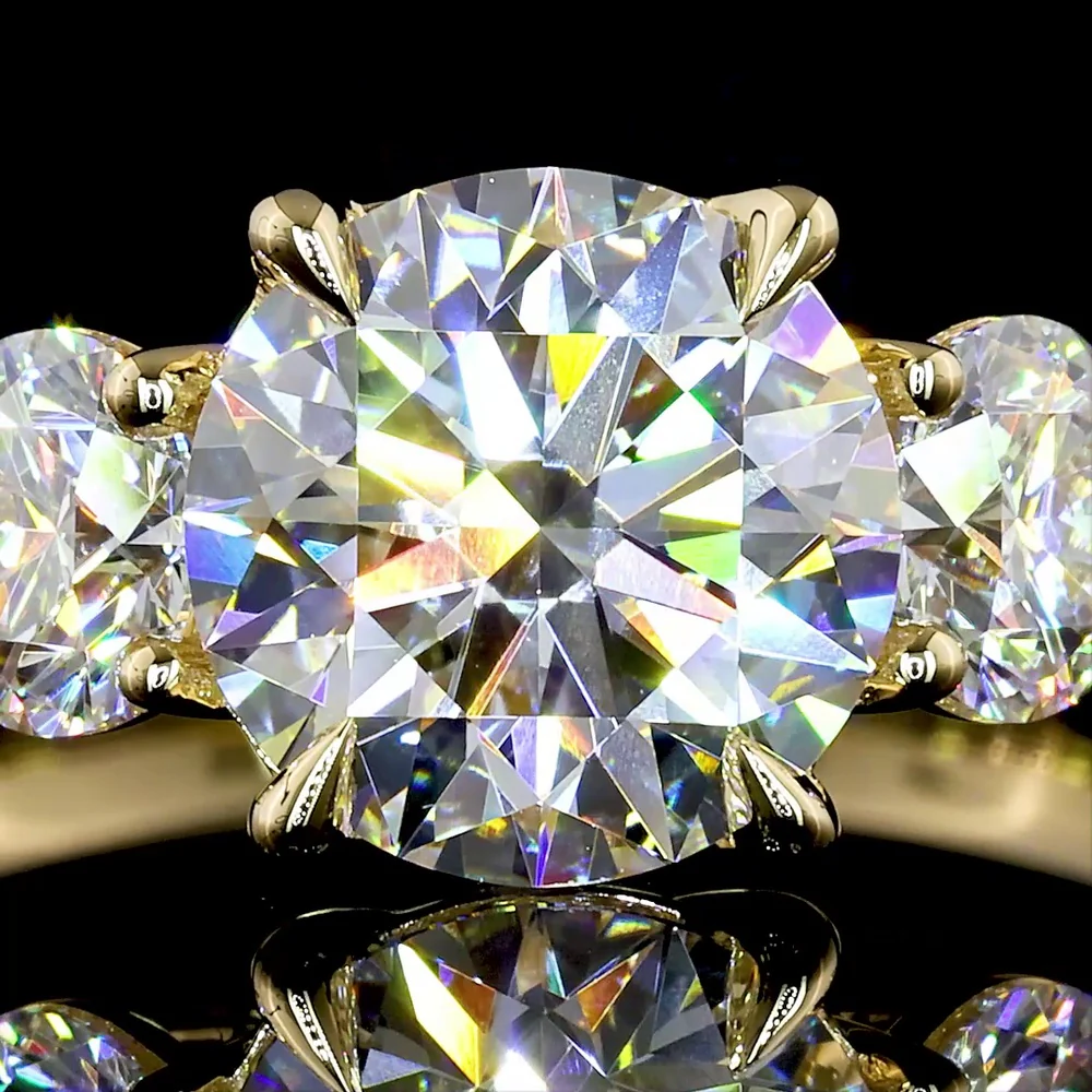 14K Yellow Gold Three-Stone Engagement Ring with 1.59 Carat Round Brilliant Cut Lab Diamond and 0.62 Carat Side Diamonds - 2.21 Carat Total Weight GIA Certified F VS1 - Covaloro Fine Jewelry - Image 3
