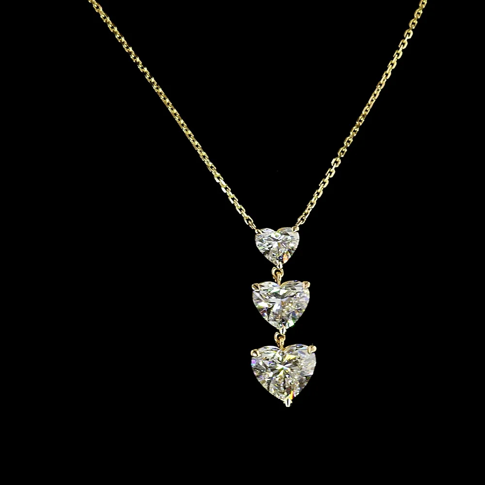 14K Yellow Gold Three-Stone Heart Shape Lab Diamond Pendant - 3.12 Carats Total Diamond Weight - Covaloro Fine Jewelry