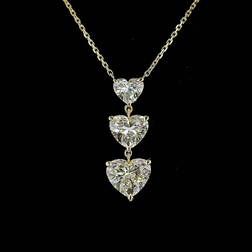 14K Yellow Gold Three-Stone Heart Shape Lab Diamond Pendant - 3.12 Carats Total Diamond Weight - Covaloro Fine Jewelry - Image 2