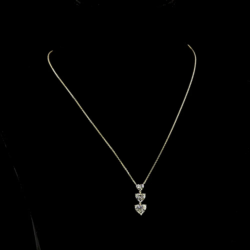 14K Yellow Gold Three-Stone Heart Shape Lab Diamond Pendant - 3.12 Carats Total Diamond Weight - Covaloro Fine Jewelry - Image 4